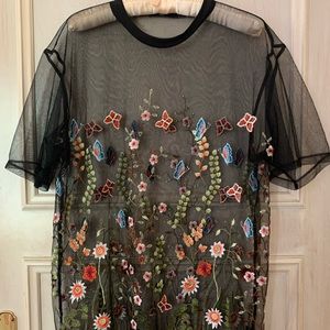 Jaded London embroidered mesh top